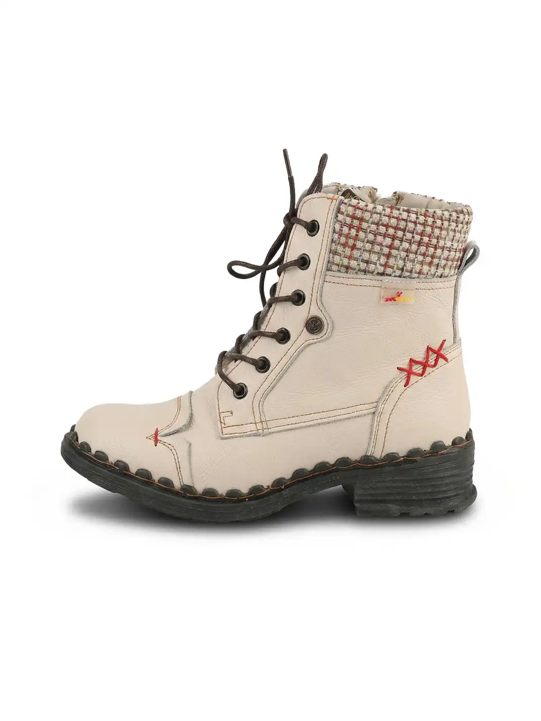 TMA EYES | Hand-Stitched Woven Lace-Up Boots-White