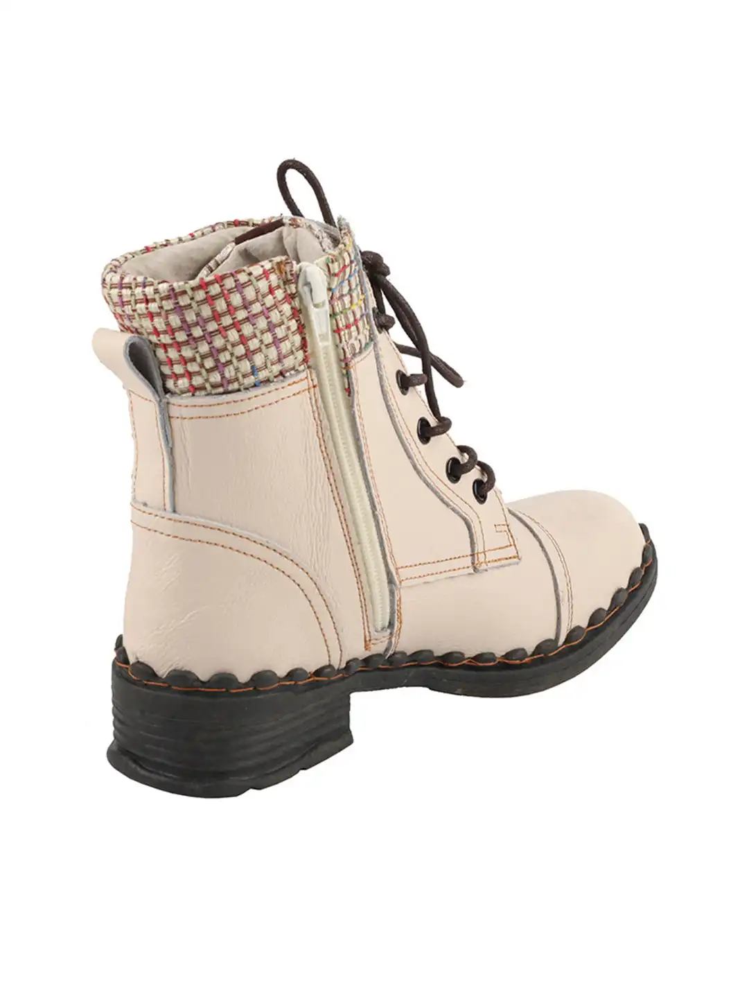 TMA EYES | Hand-Stitched Woven Lace-Up Boots-White