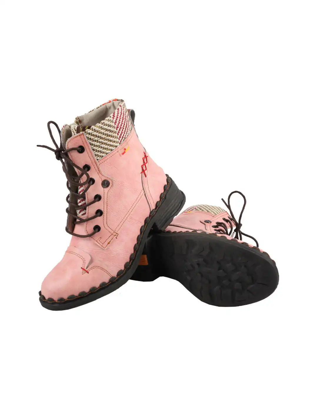 TMA EYES | Hand-Stitched Woven Lace-Up Boots-Pink