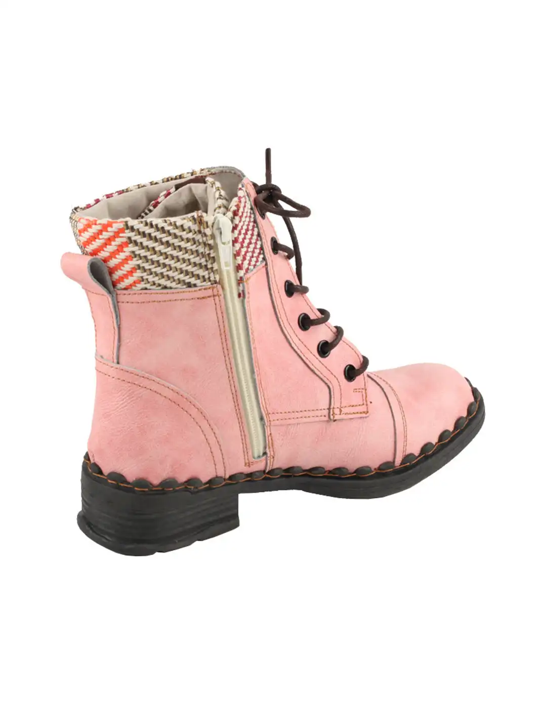 TMA EYES | Hand-Stitched Woven Lace-Up Boots-Pink