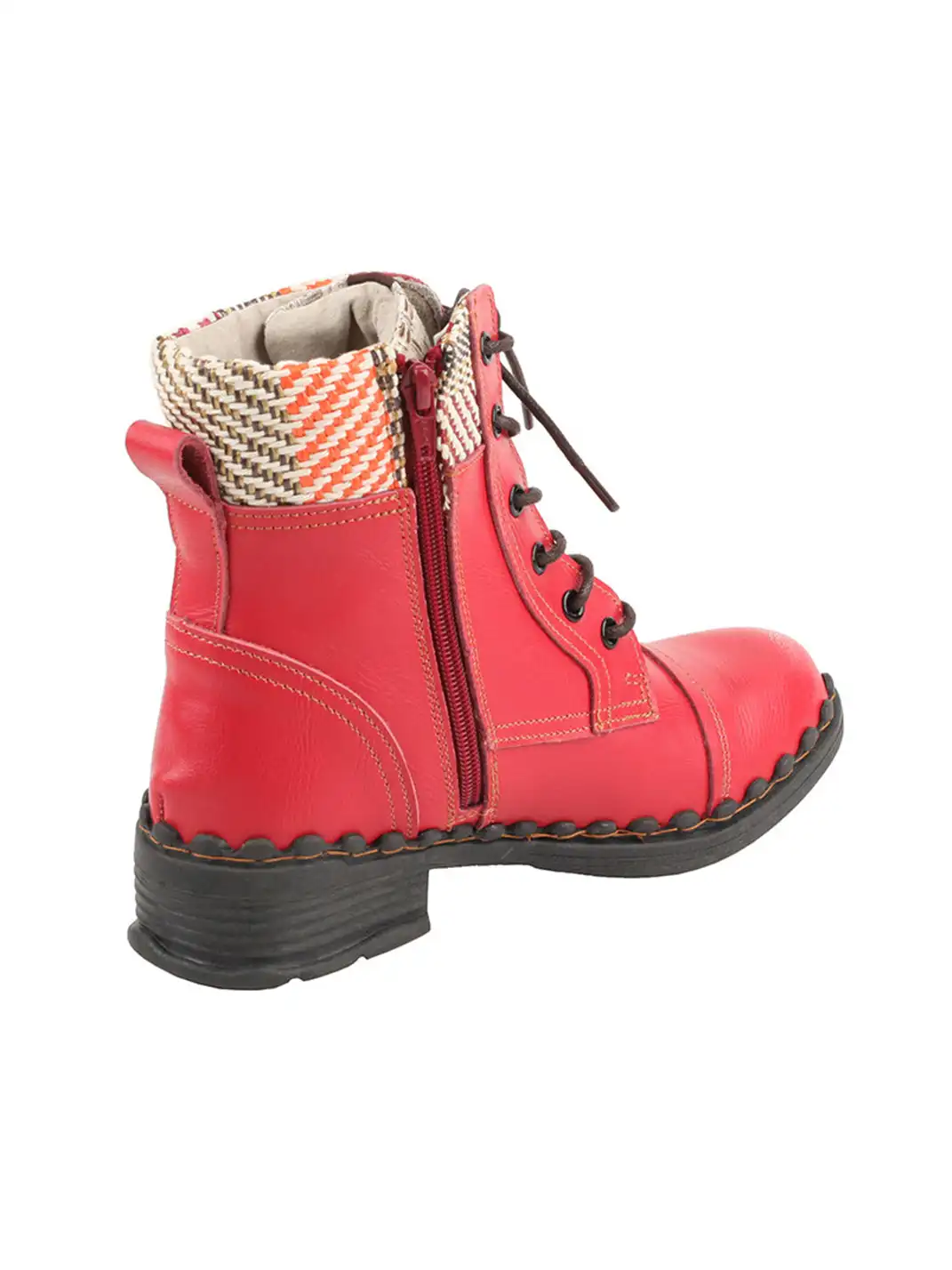 TMA EYES | Hand-Stitched Woven Lace-Up Boots-Red