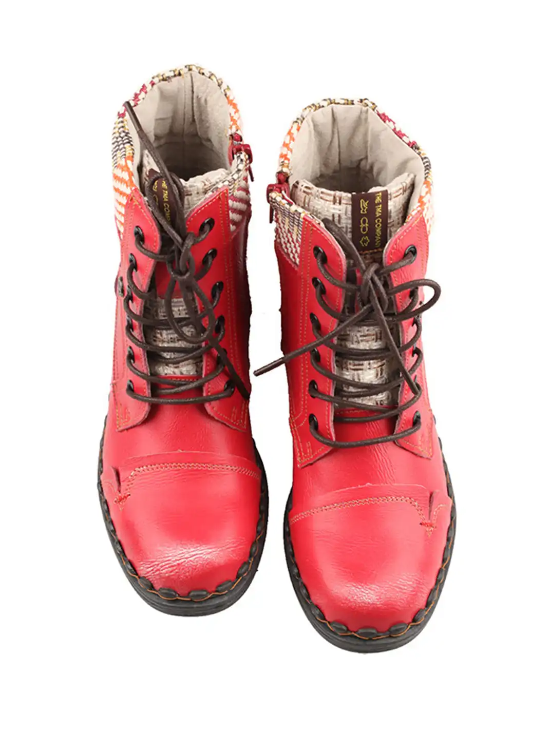 TMA EYES | Hand-Stitched Woven Lace-Up Boots-Red