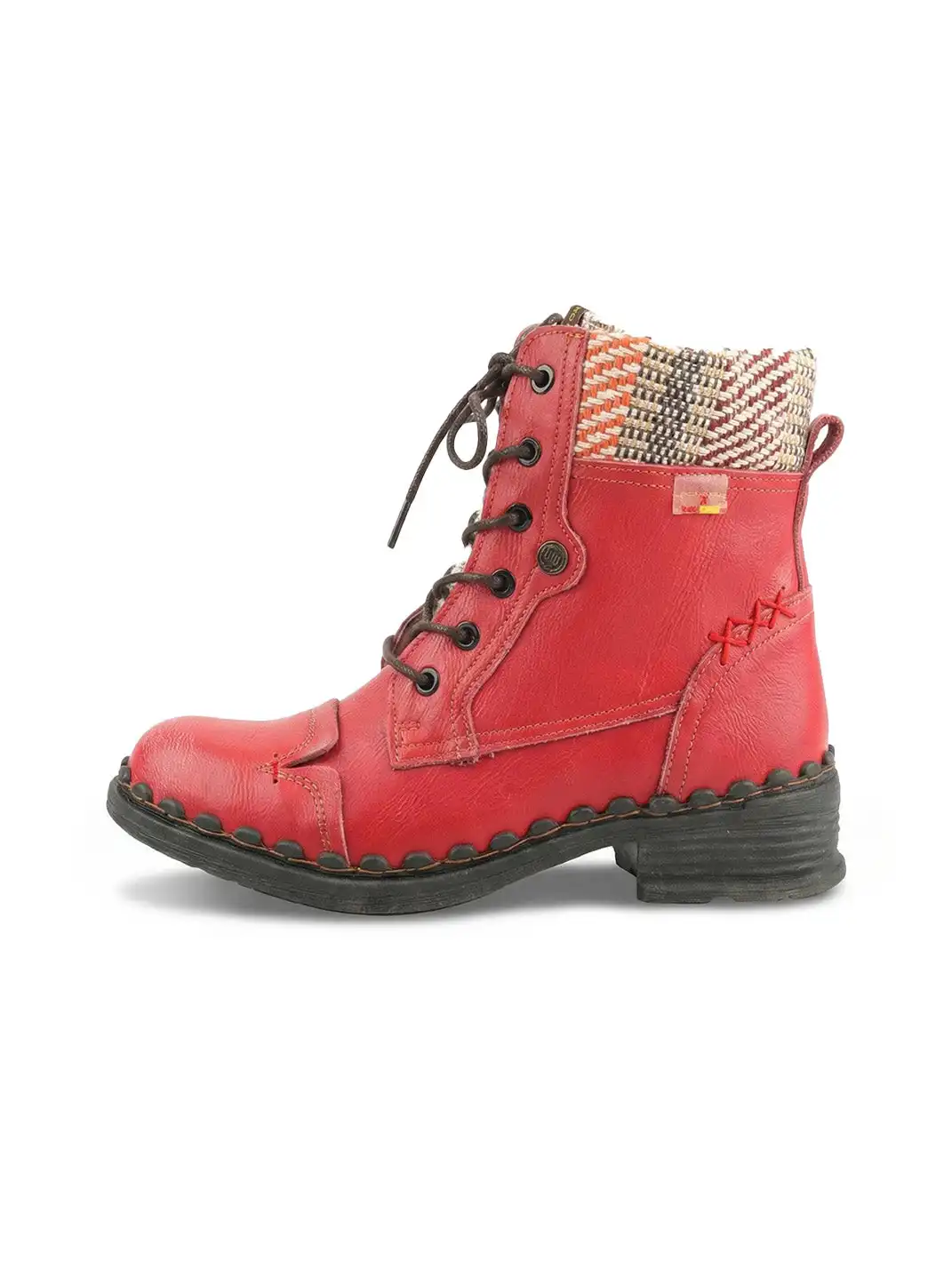 TMA EYES | Hand-Stitched Woven Lace-Up Boots-Red