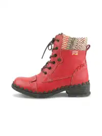 TMA EYES | Hand-Stitched Woven Lace-Up Boots-Red