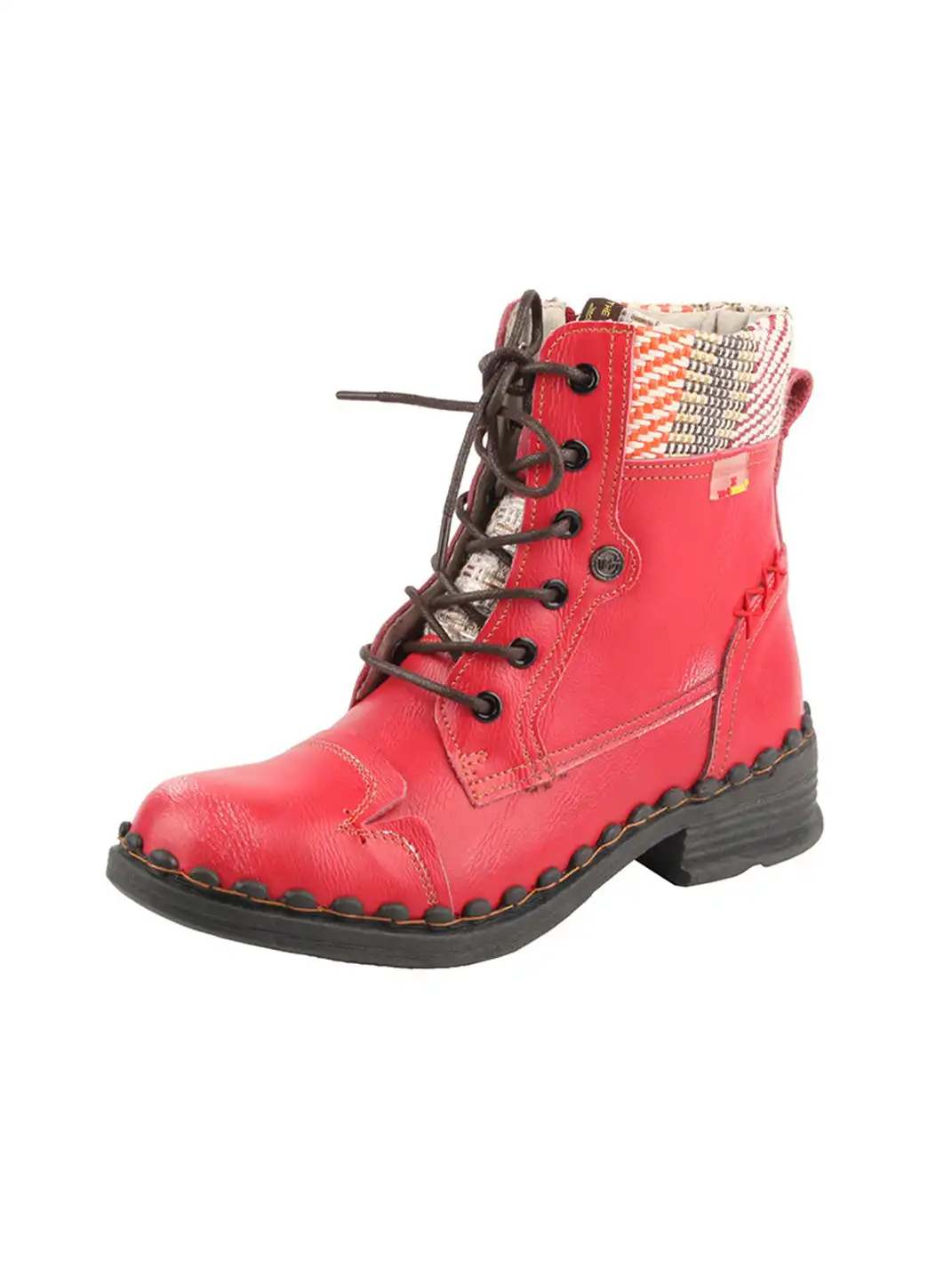 TMA EYES | Hand-Stitched Woven Lace-Up Boots-Red