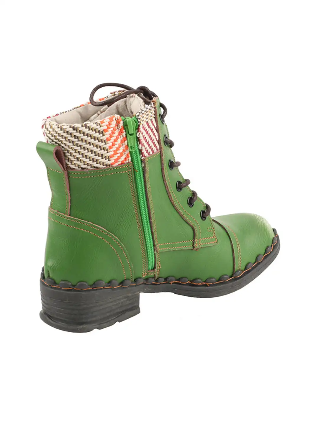TMA EYES | Hand-Stitched Woven Lace-Up Boots-Green