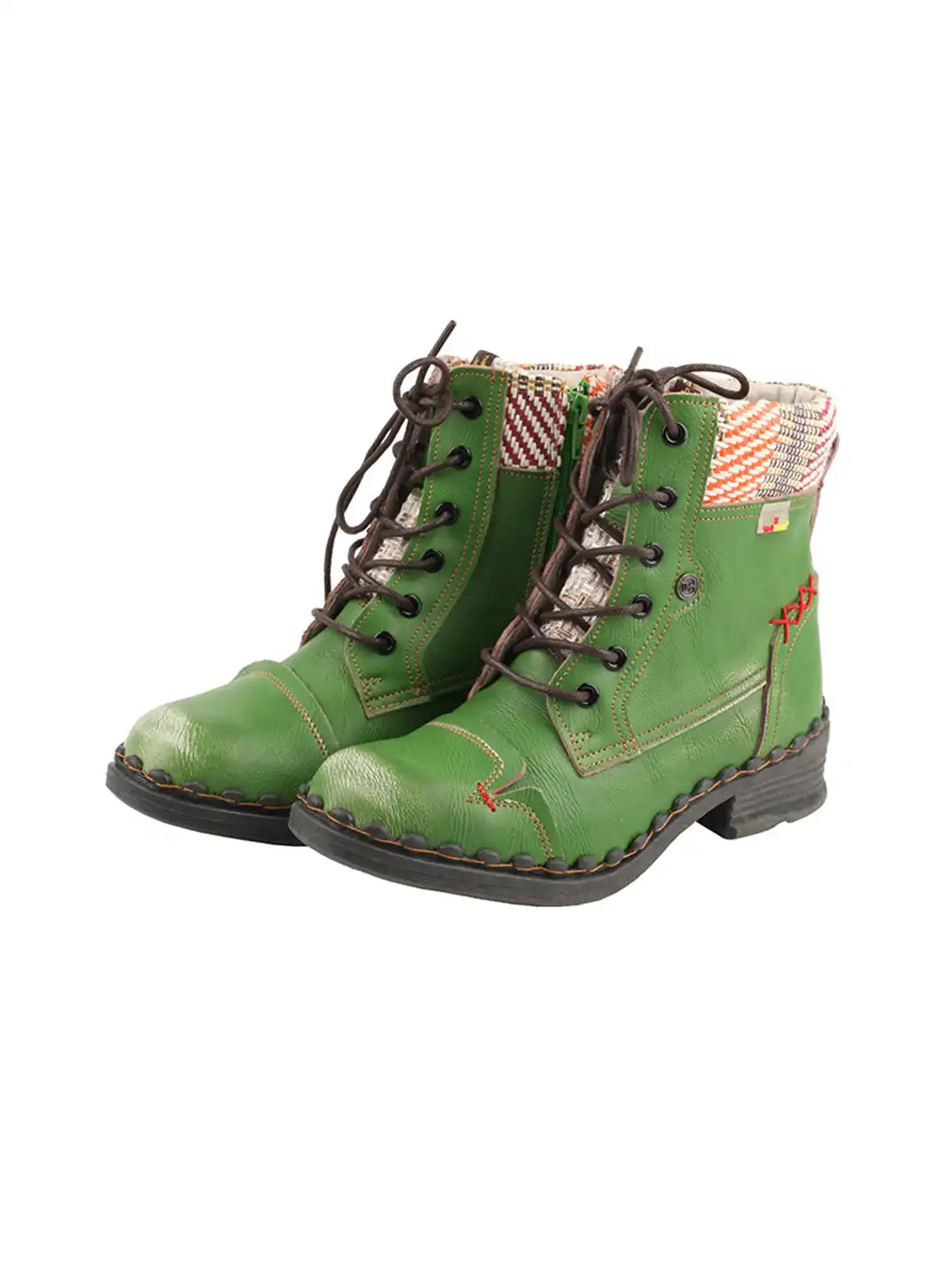 TMA EYES | Hand-Stitched Woven Lace-Up Boots-Green
