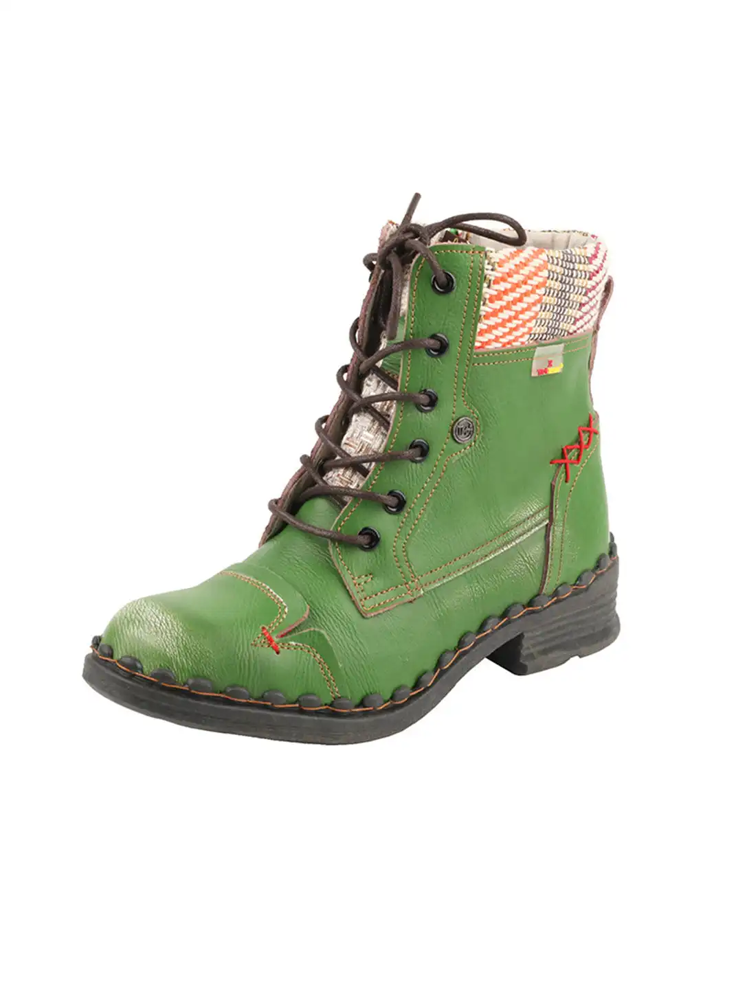 TMA EYES | Hand-Stitched Woven Lace-Up Boots-Green