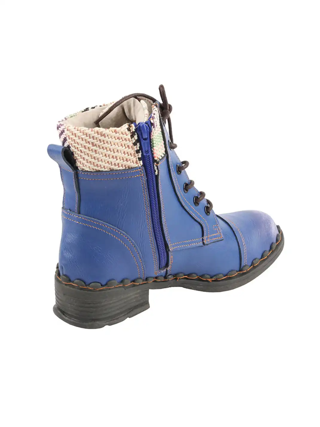 TMA EYES | Hand-Stitched Woven Lace-Up Boots-Blue