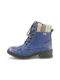 TMA EYES | Hand-Stitched Woven Lace-Up Boots-Blue