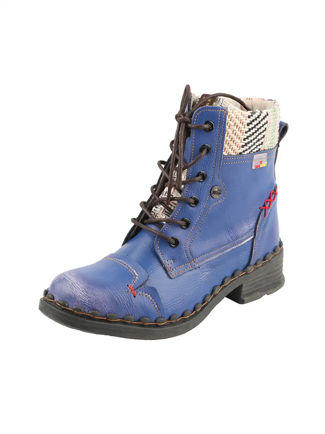 TMA EYES | Hand-Stitched Woven Lace-Up Boots-Blue
