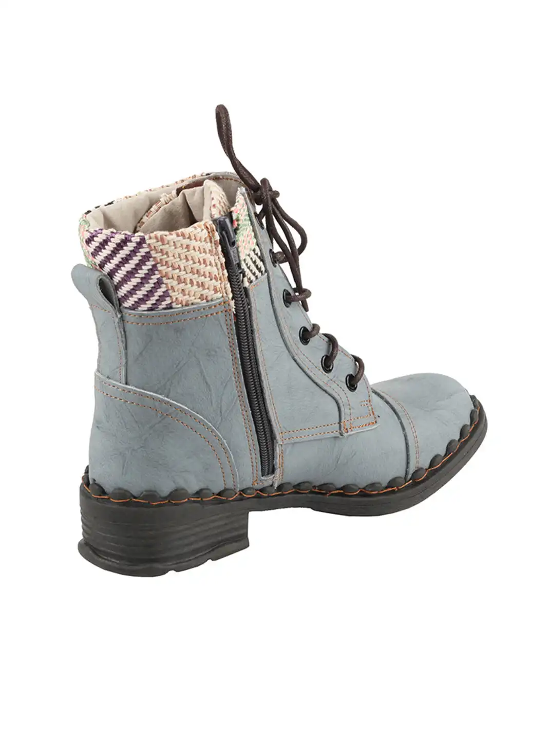 TMA EYES | Hand-Stitched Woven Lace-Up Boots-Gray