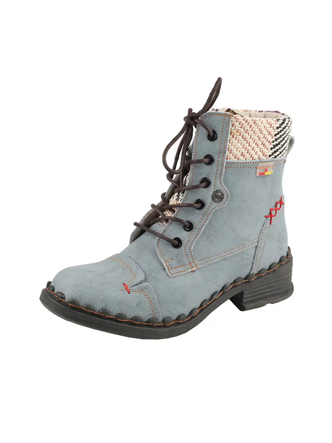 TMA EYES | Hand-Stitched Woven Lace-Up Boots-Gray