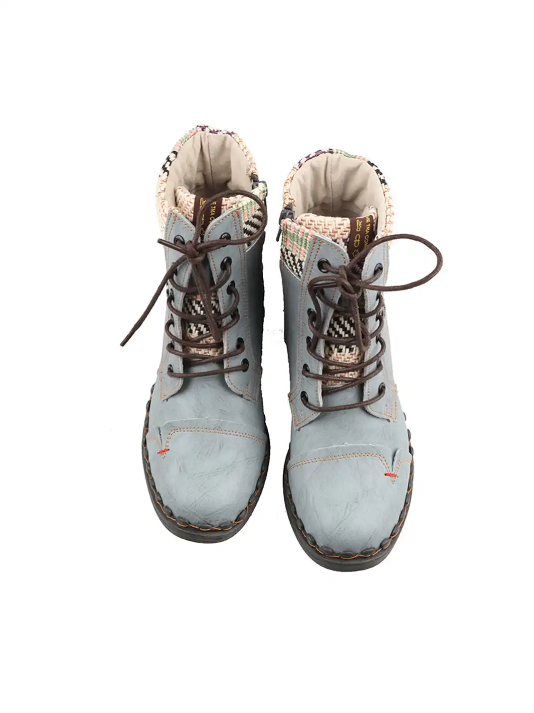 TMA EYES | Hand-Stitched Woven Lace-Up Boots-Gray