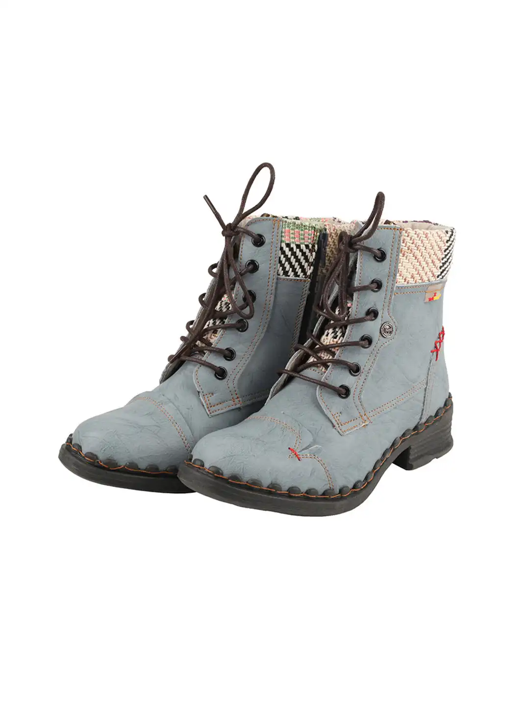 TMA EYES | Hand-Stitched Woven Lace-Up Boots-Gray