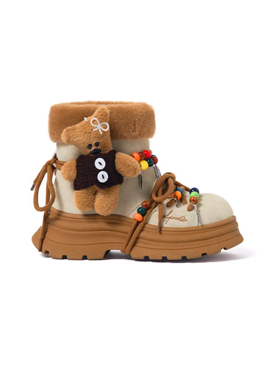 KILLWINNER | Bear Plush Platform Snow Boots-Khaki