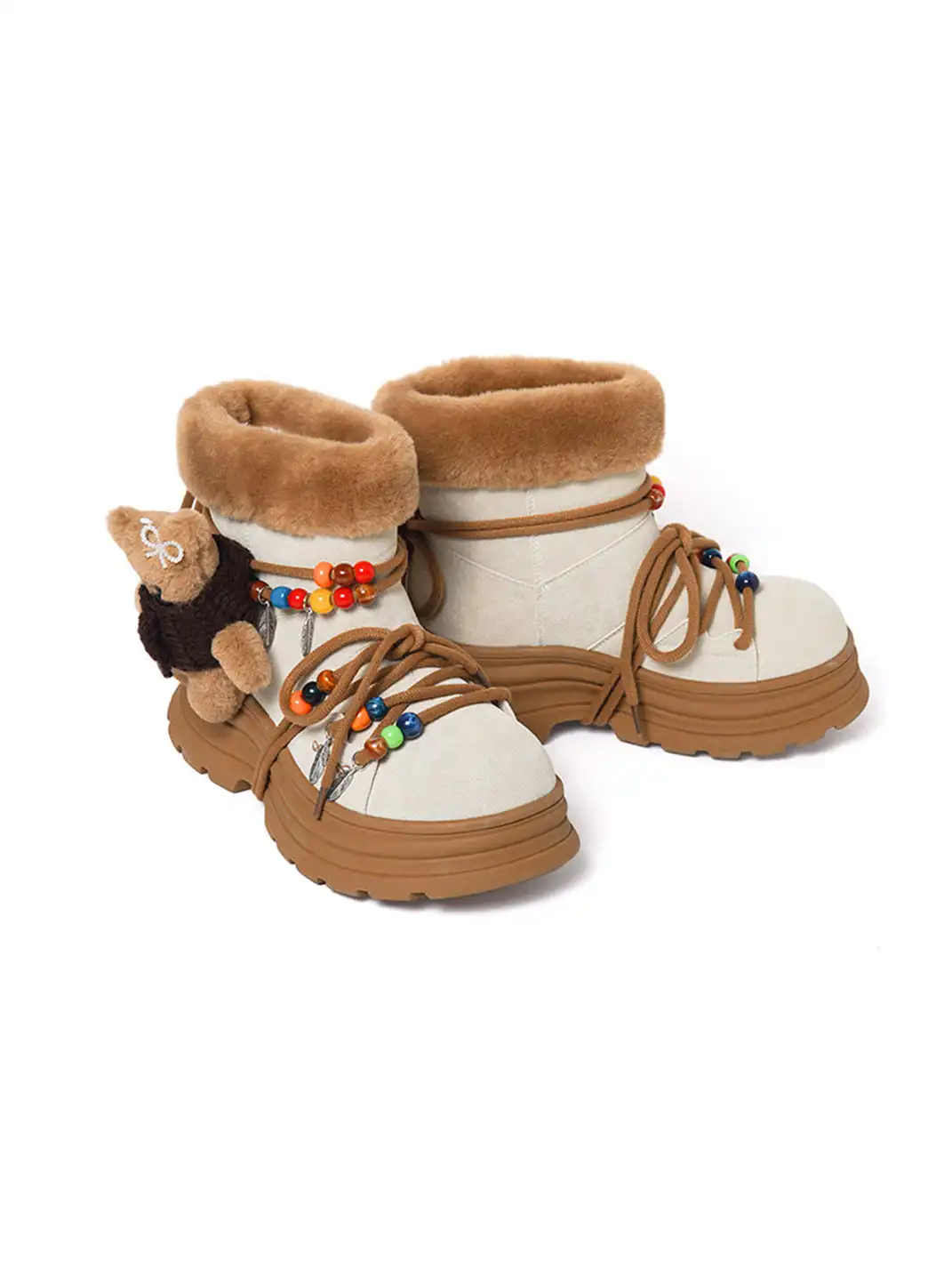 KILLWINNER | Bear Plush Platform Snow Boots-Khaki