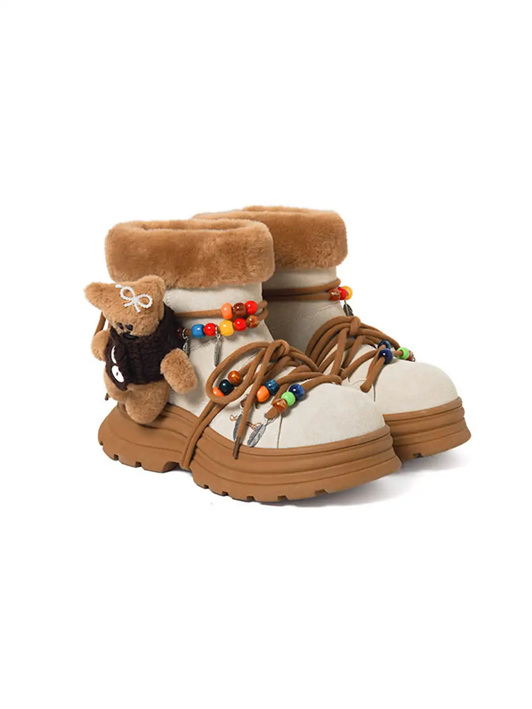 KILLWINNER | Bear Plush Platform Snow Boots-Khaki