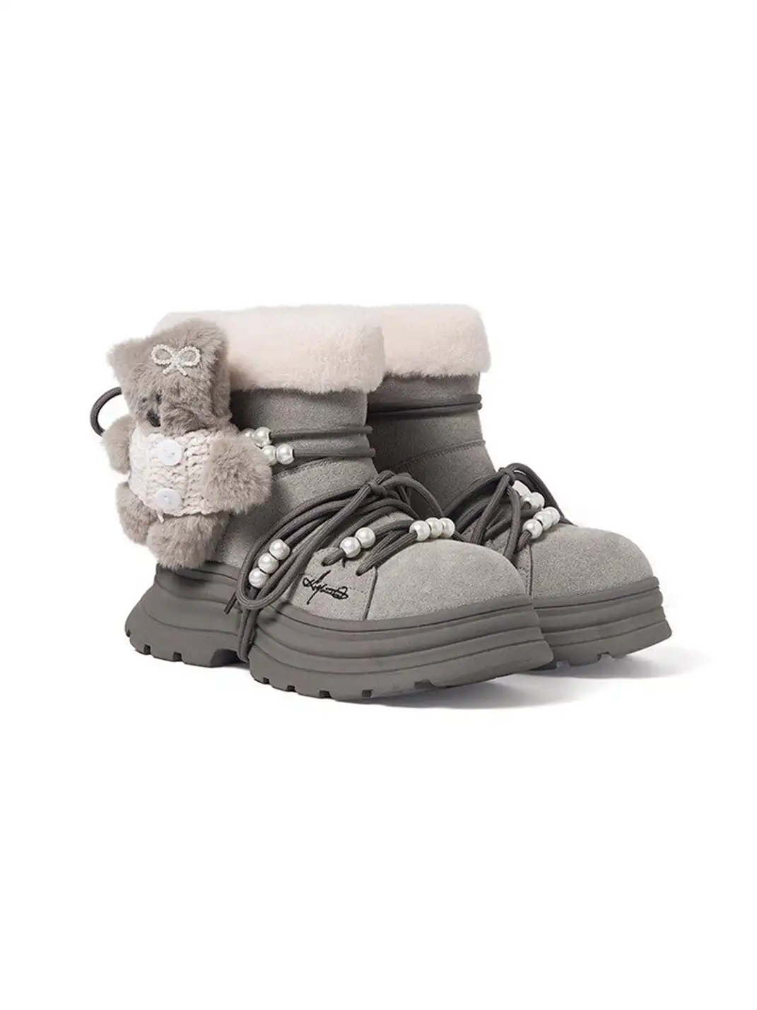 KILLWINNER | Bear Plush Platform Snow Boots-Gray