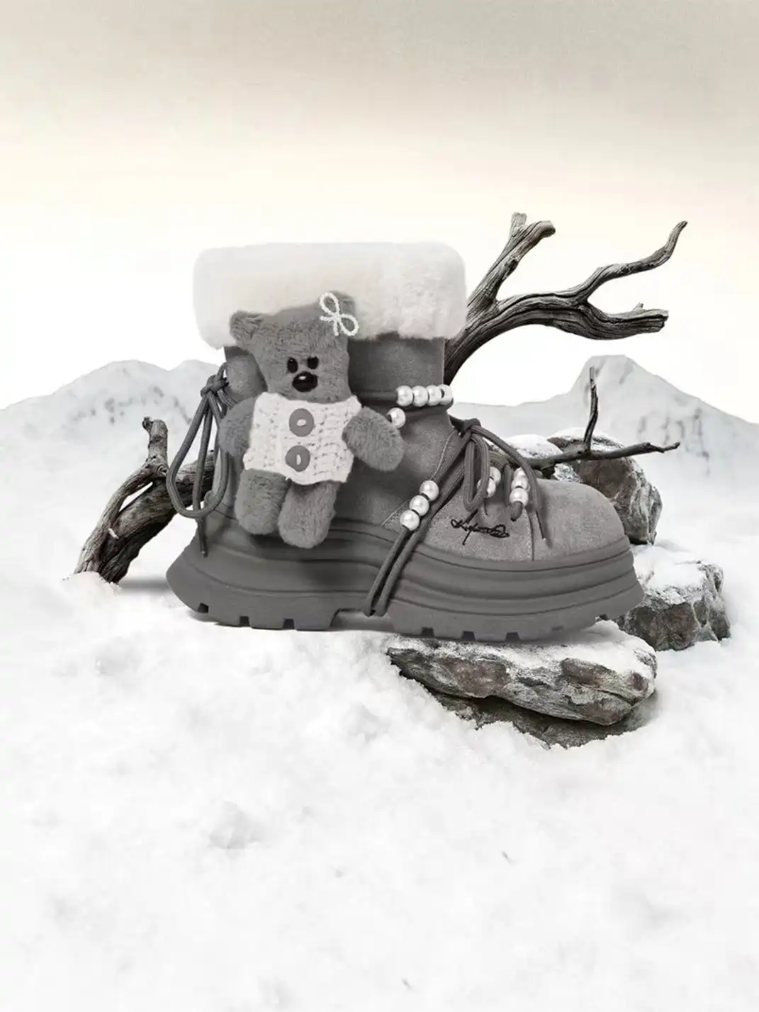 KILLWINNER | Bear Plush Platform Snow Boots-Gray