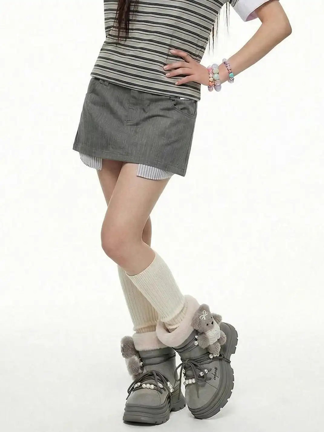 KILLWINNER | Bear Plush Platform Snow Boots-Gray