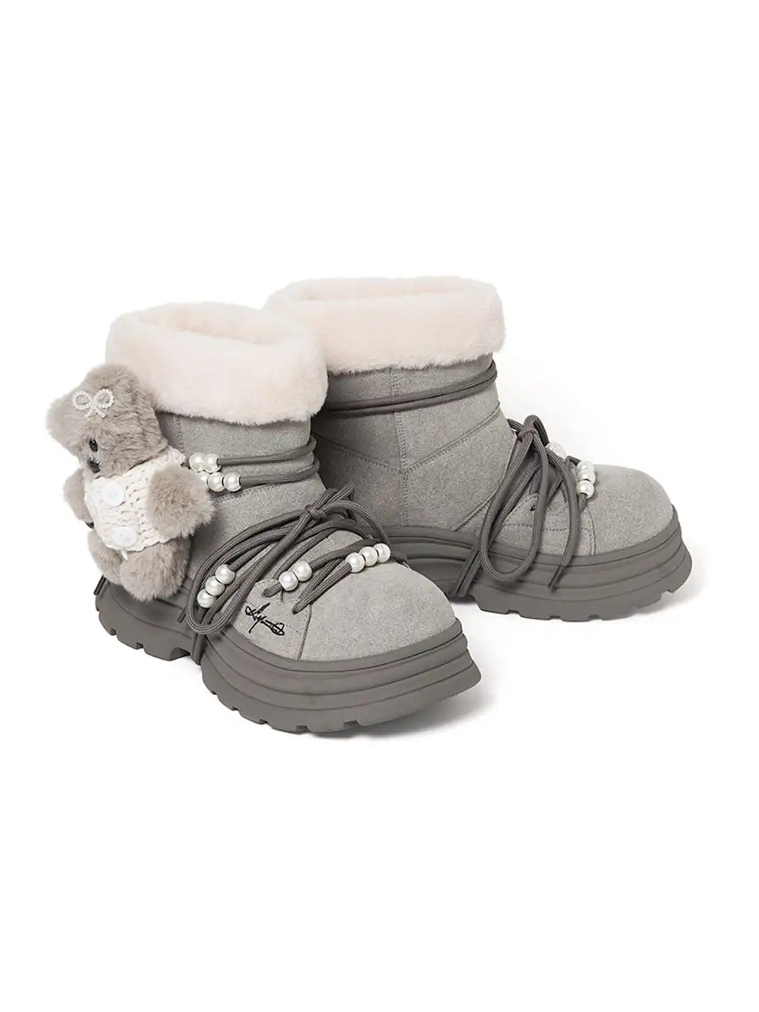 KILLWINNER | Bear Plush Platform Snow Boots-Gray