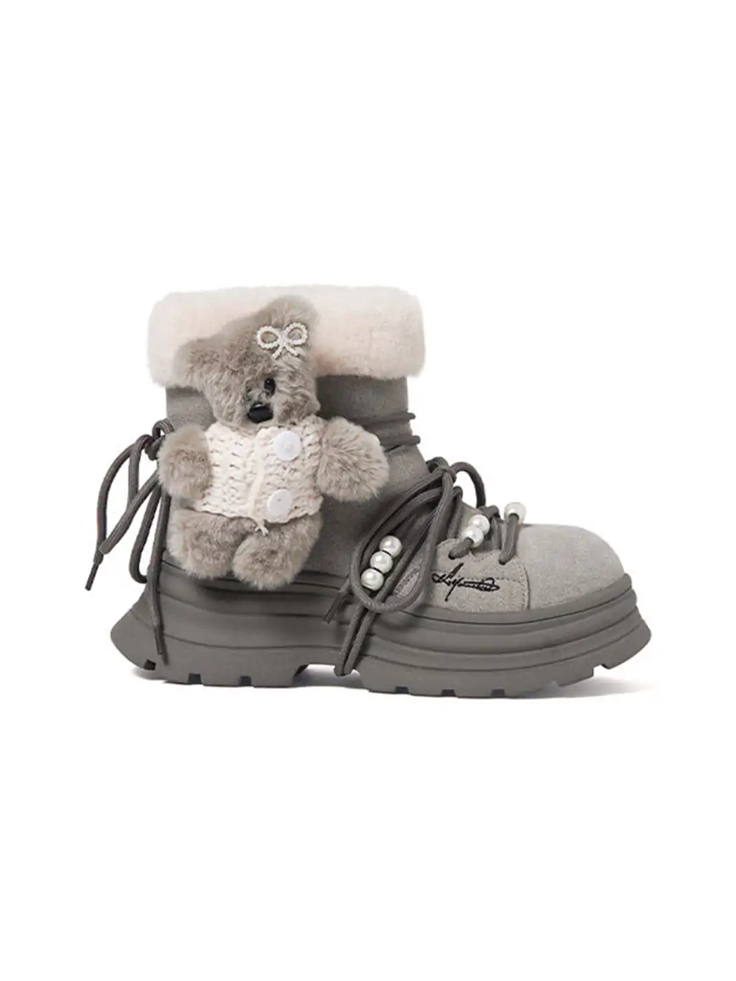 KILLWINNER | Bear Plush Platform Snow Boots-Gray