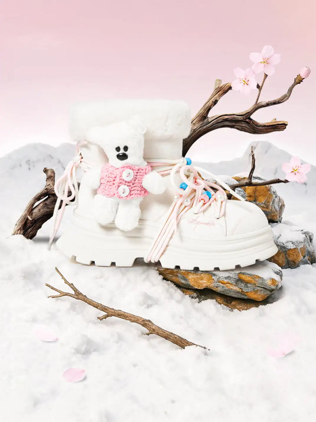 KILLWINNER | Bear Plush Platform Snow Boots-White