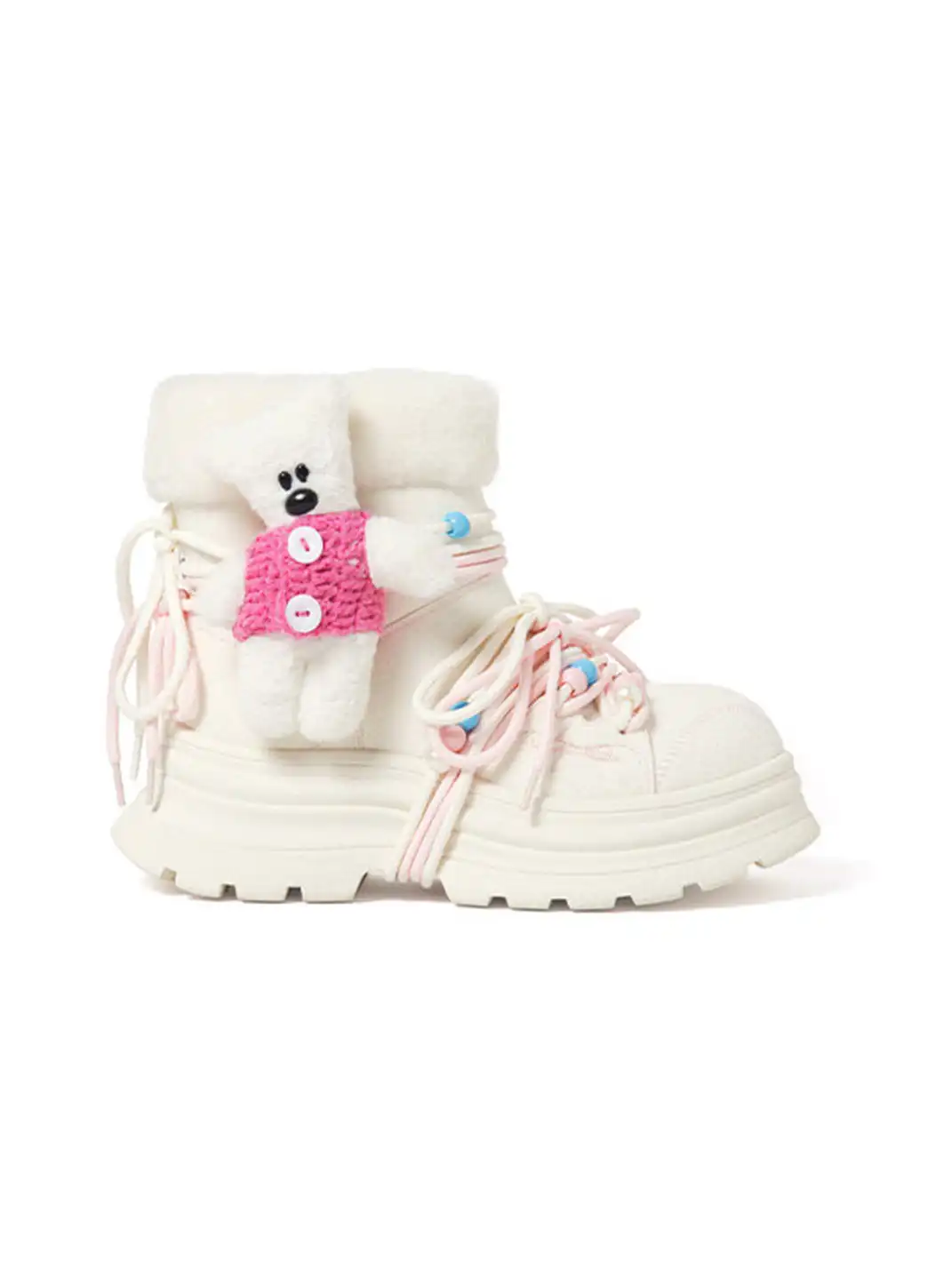 KILLWINNER | Bear Plush Platform Snow Boots-White