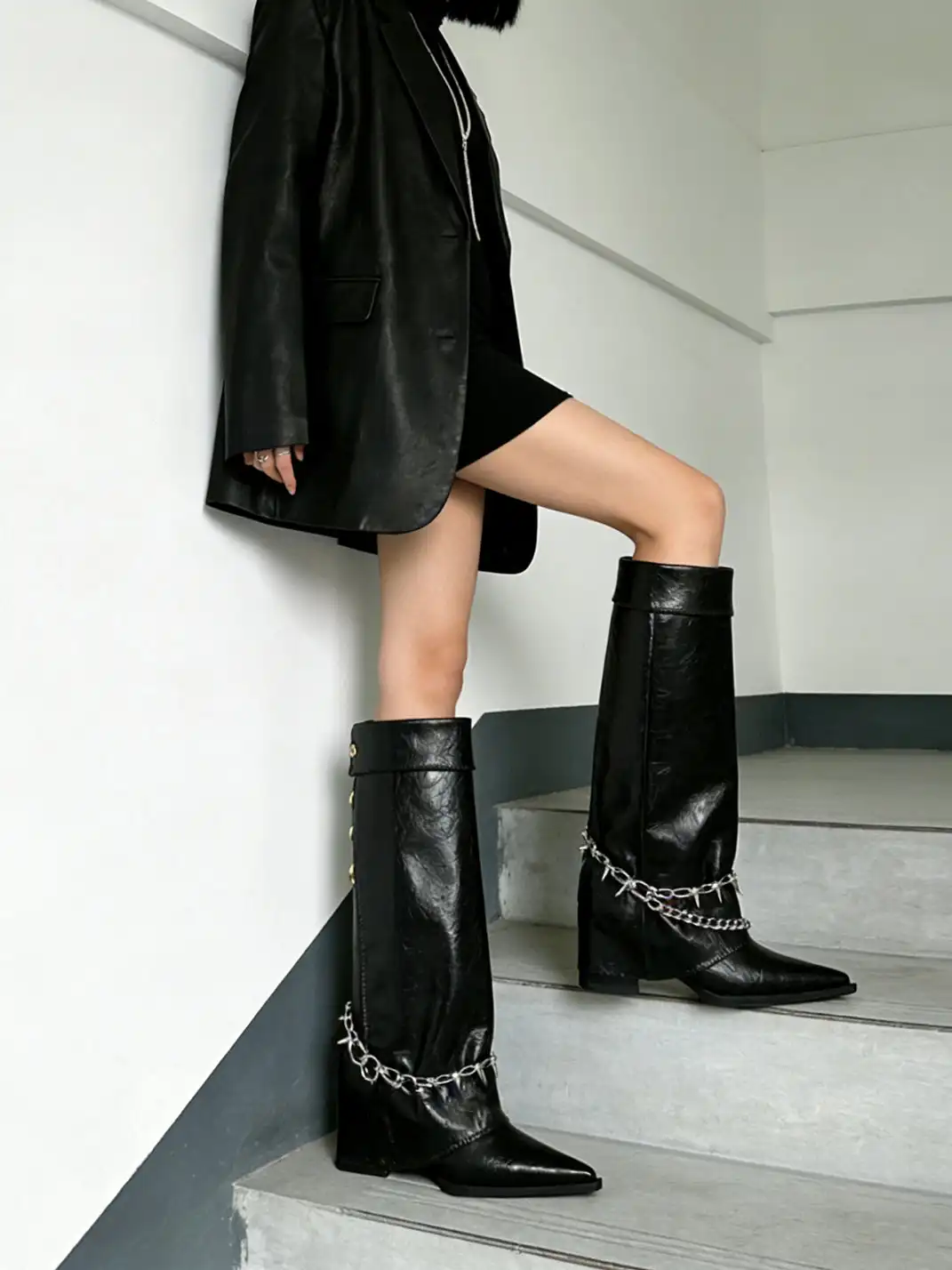 PINJIAHUI | Punk Wedge High-Top Riding Boots