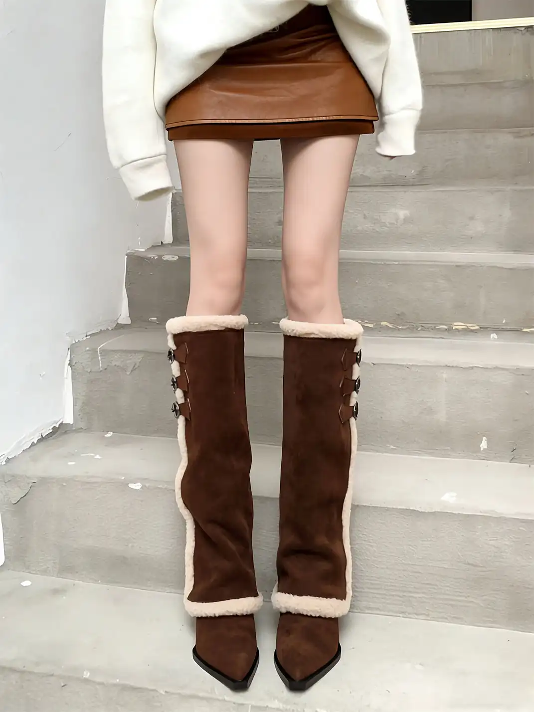 PINJIAHUI | Snow-Lined Fleece-Lined Tall Slouch Boots