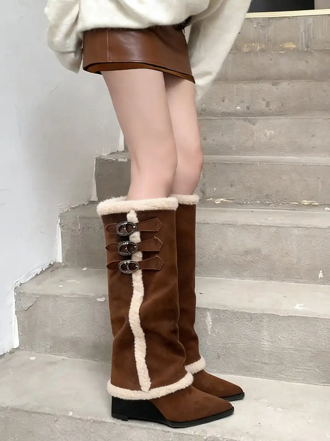 PINJIAHUI | Snow-Lined Fleece-Lined Tall Slouch Boots