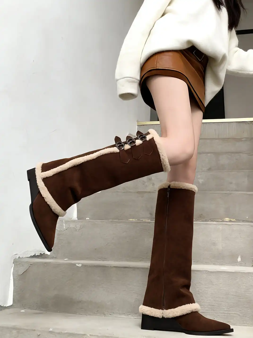 PINJIAHUI | Snow-Lined Fleece-Lined Tall Slouch Boots