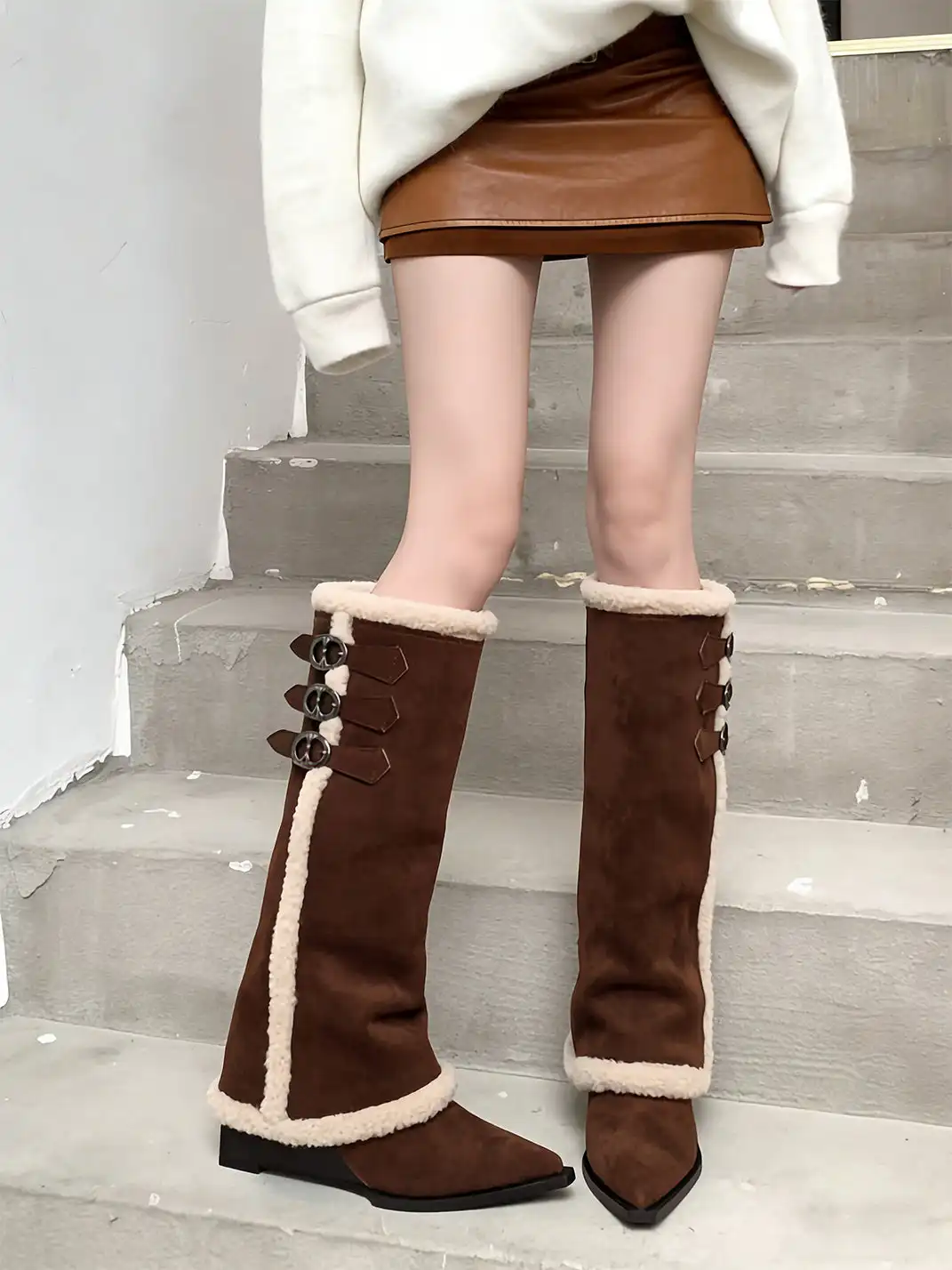 PINJIAHUI | Snow-Lined Fleece-Lined Tall Slouch Boots