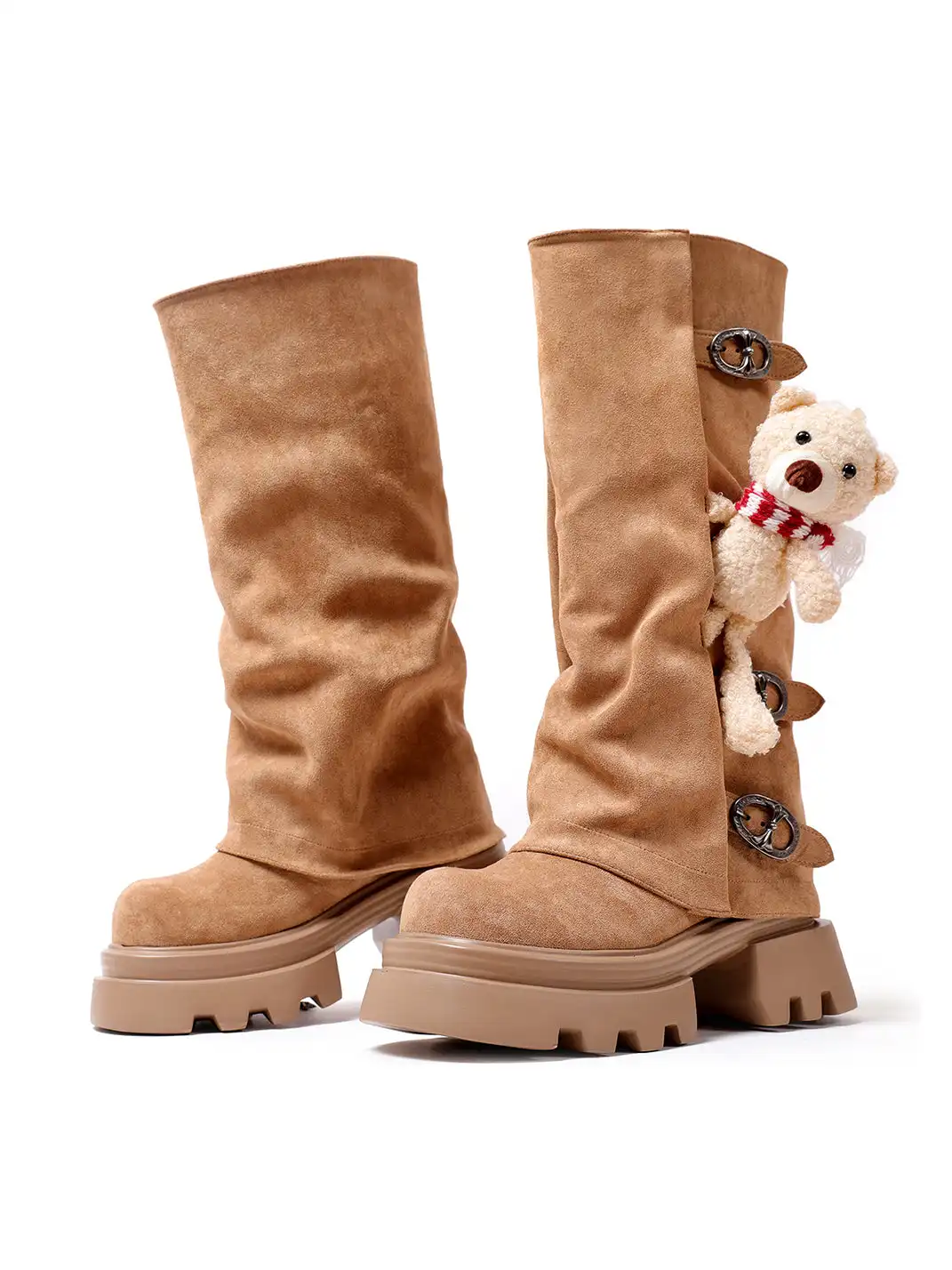 PINJIAHUI | Plush Bear Decorated Mid-Calf Boots With Zipper