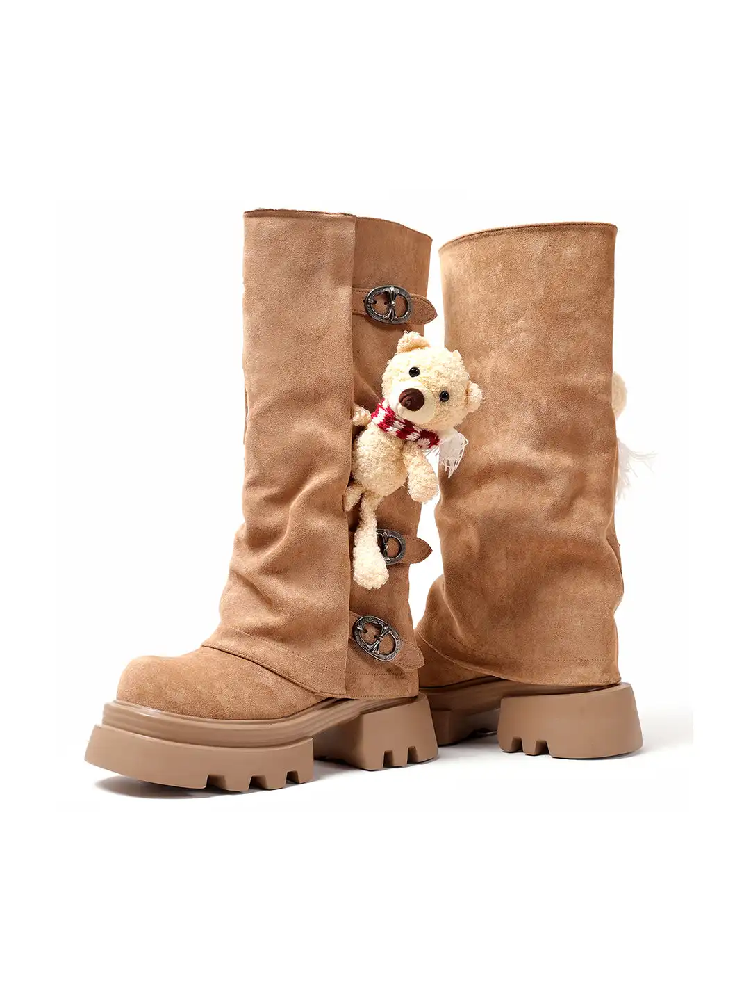 PINJIAHUI | Plush Bear Decorated Mid-Calf Boots With Zipper