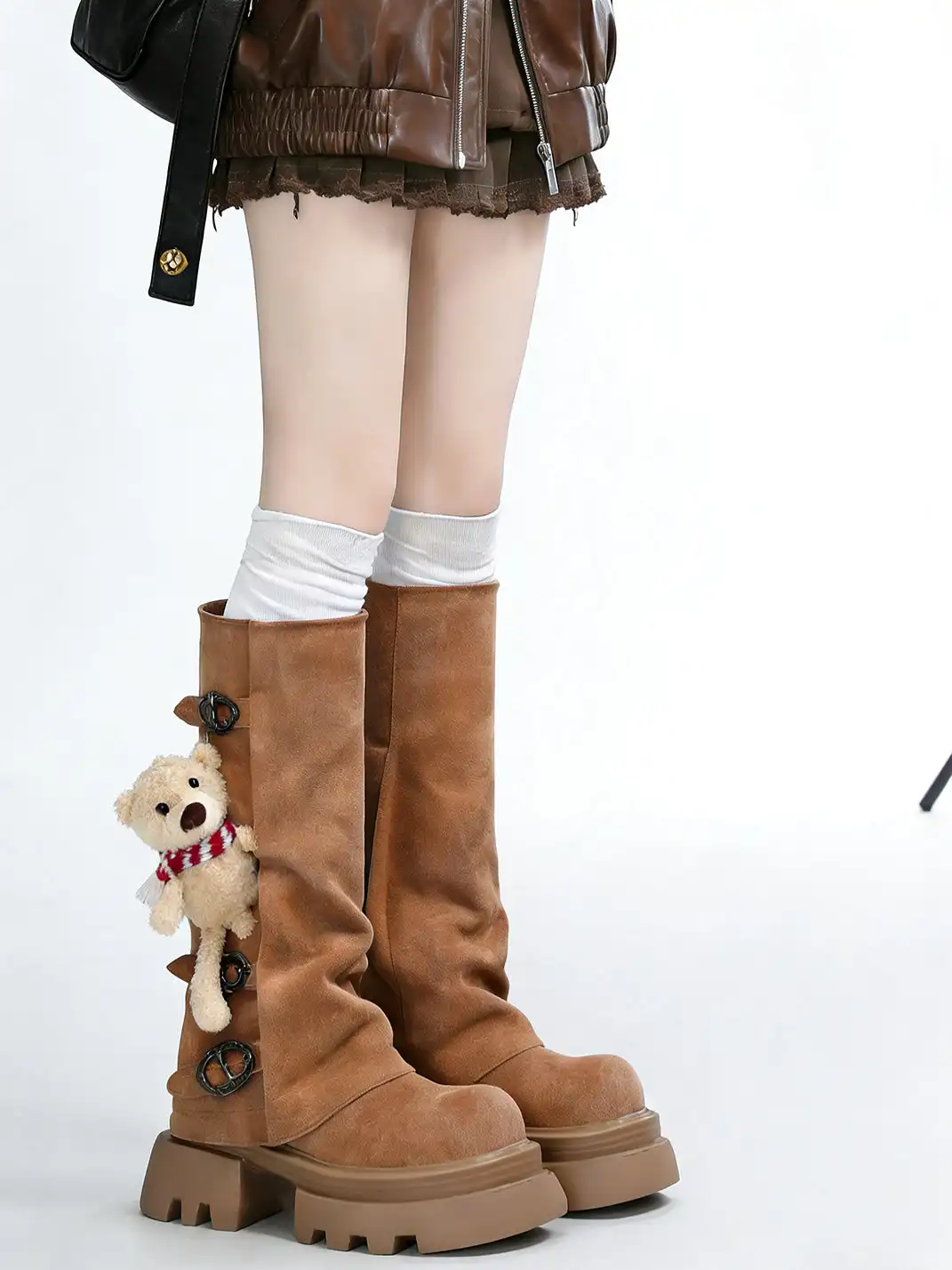 PINJIAHUI | Plush Bear Decorated Mid-Calf Boots With Zipper