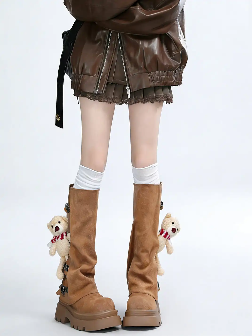 PINJIAHUI | Plush Bear Decorated Mid-Calf Boots With Zipper