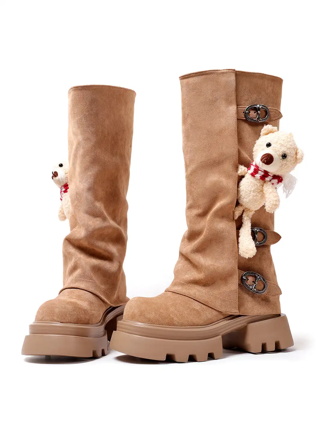 PINJIAHUI | Plush Bear Decorated Mid-Calf Boots With Zipper
