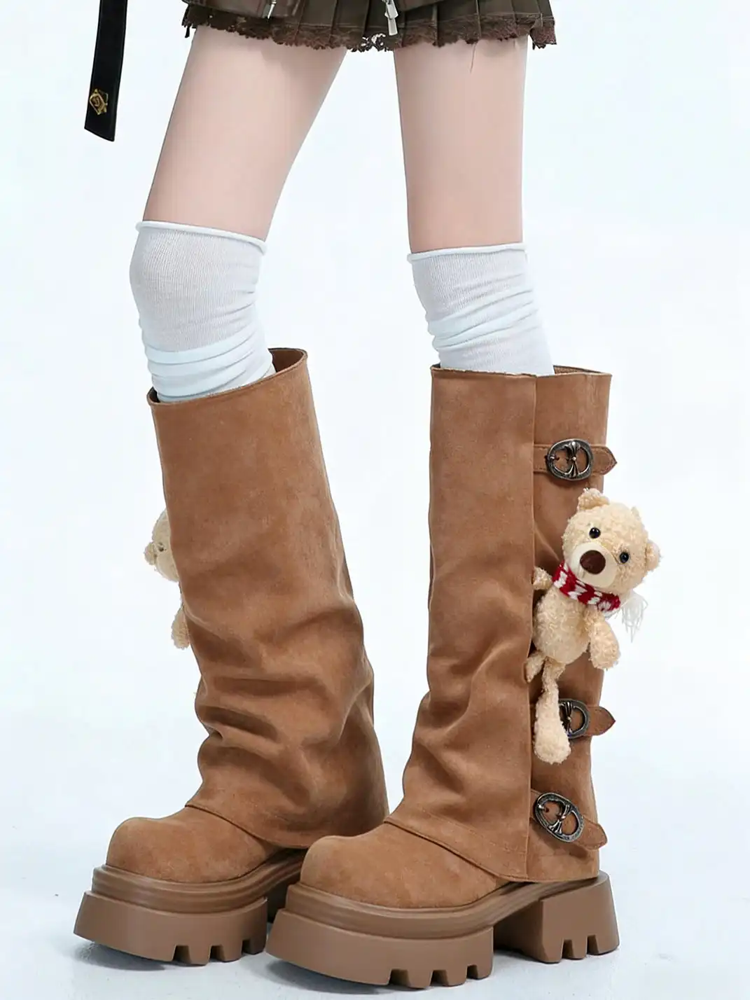 PINJIAHUI | Plush Bear Decorated Mid-Calf Boots With Zipper