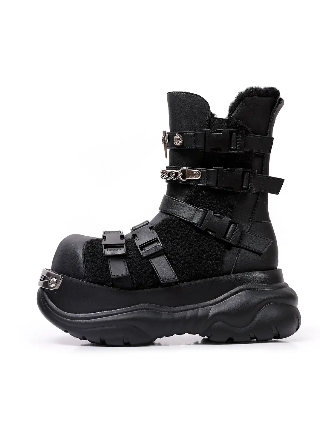PINJIAHUI | Metallic Functional Retro Platform Motorcycle Boots