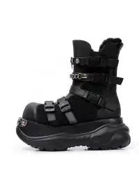 PINJIAHUI | Metallic Functional Retro Platform Motorcycle Boots