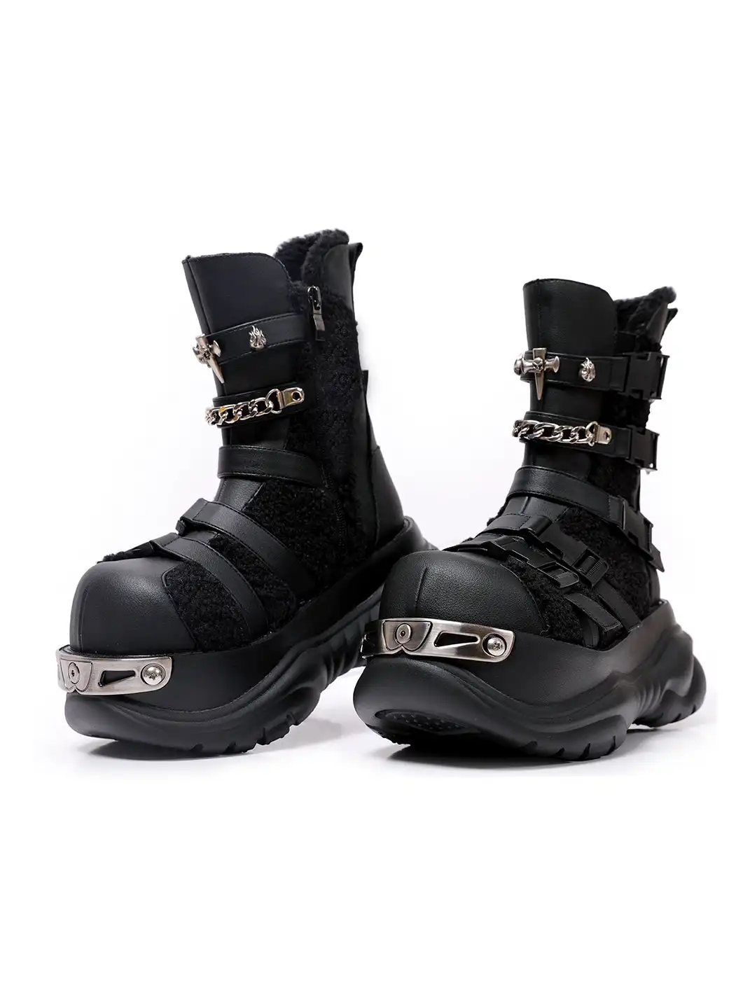 PINJIAHUI | Metallic Functional Retro Platform Motorcycle Boots