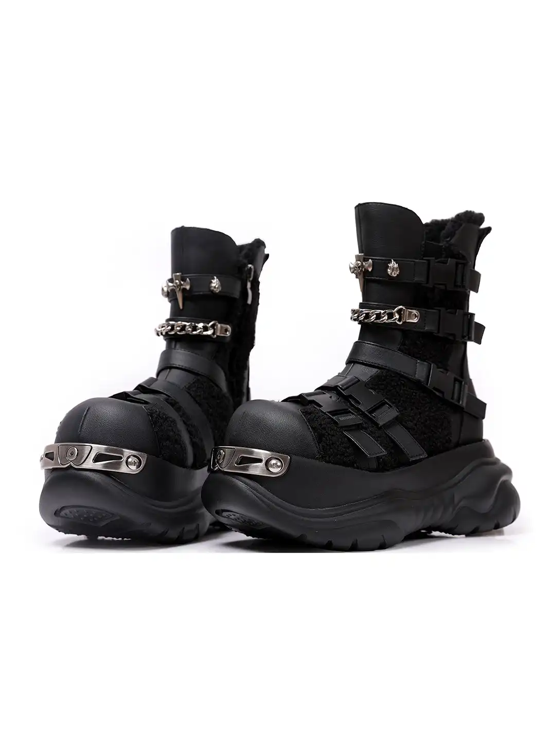 PINJIAHUI | Metallic Functional Retro Platform Motorcycle Boots