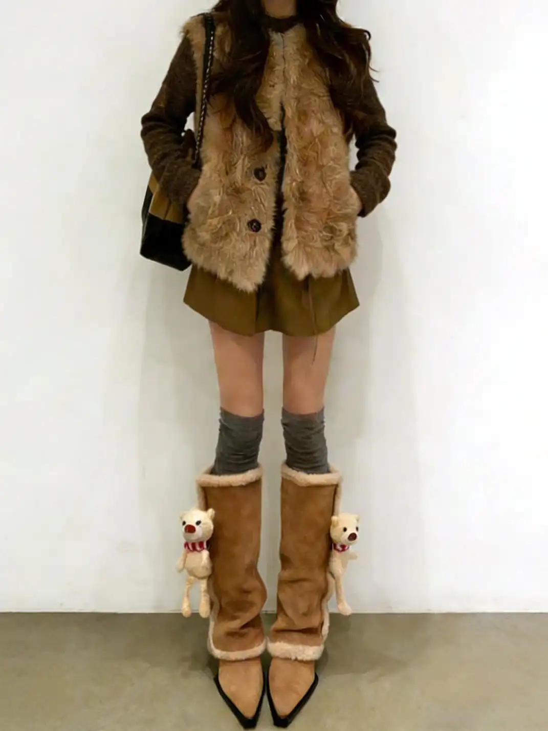 PINJIAHUI | Fleece-Lined Platform Pointed-Toe Trouser Boots