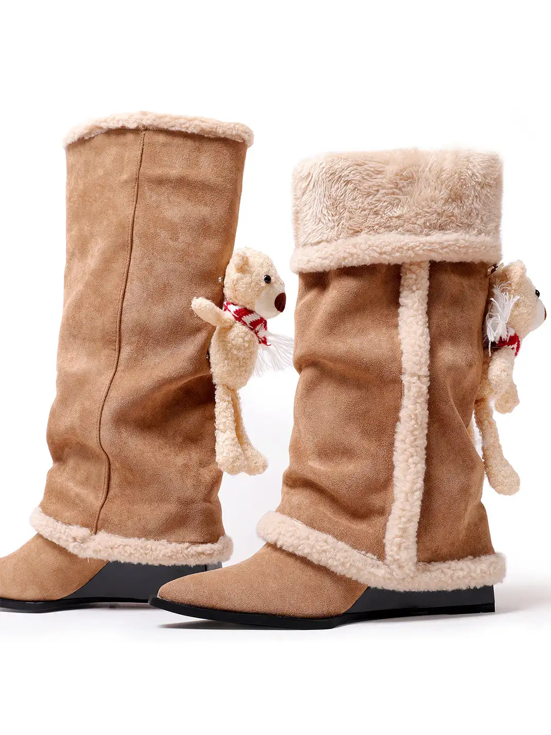 PINJIAHUI | Fleece-Lined Platform Pointed-Toe Trouser Boots