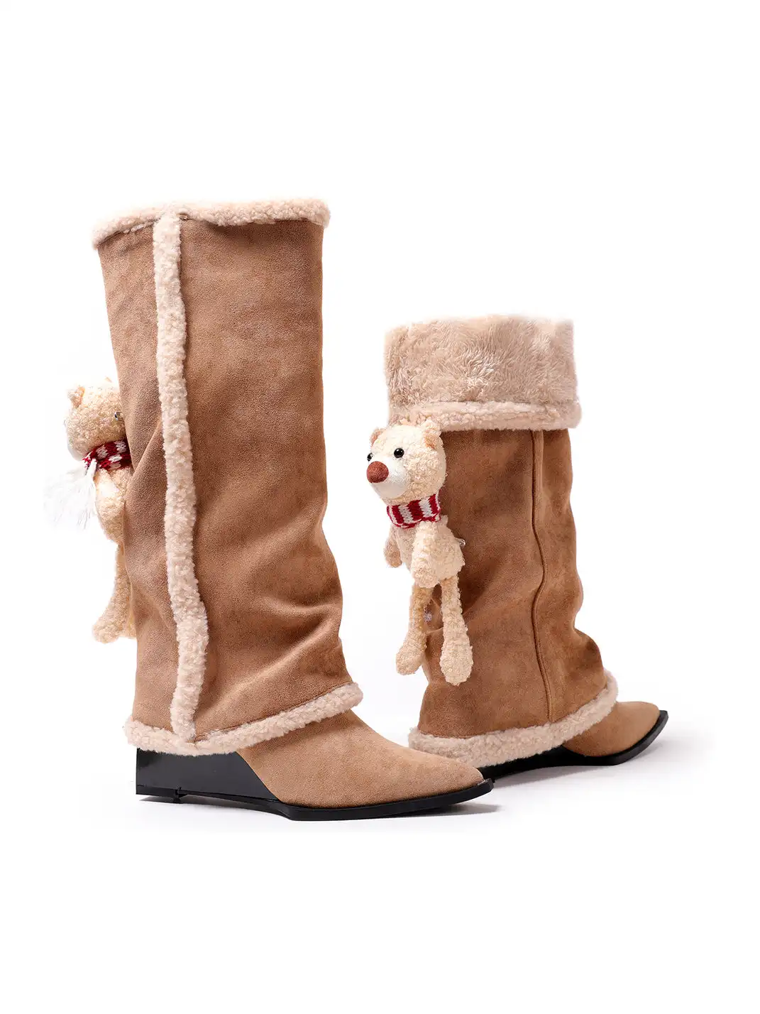 PINJIAHUI | Fleece-Lined Platform Pointed-Toe Trouser Boots