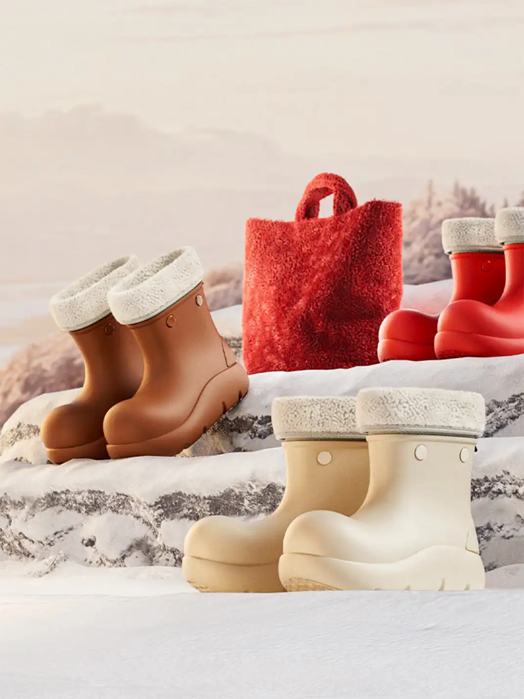 BEYS | Minimalist Design Non-Slip Fur-Lined Winter Boots-Beige