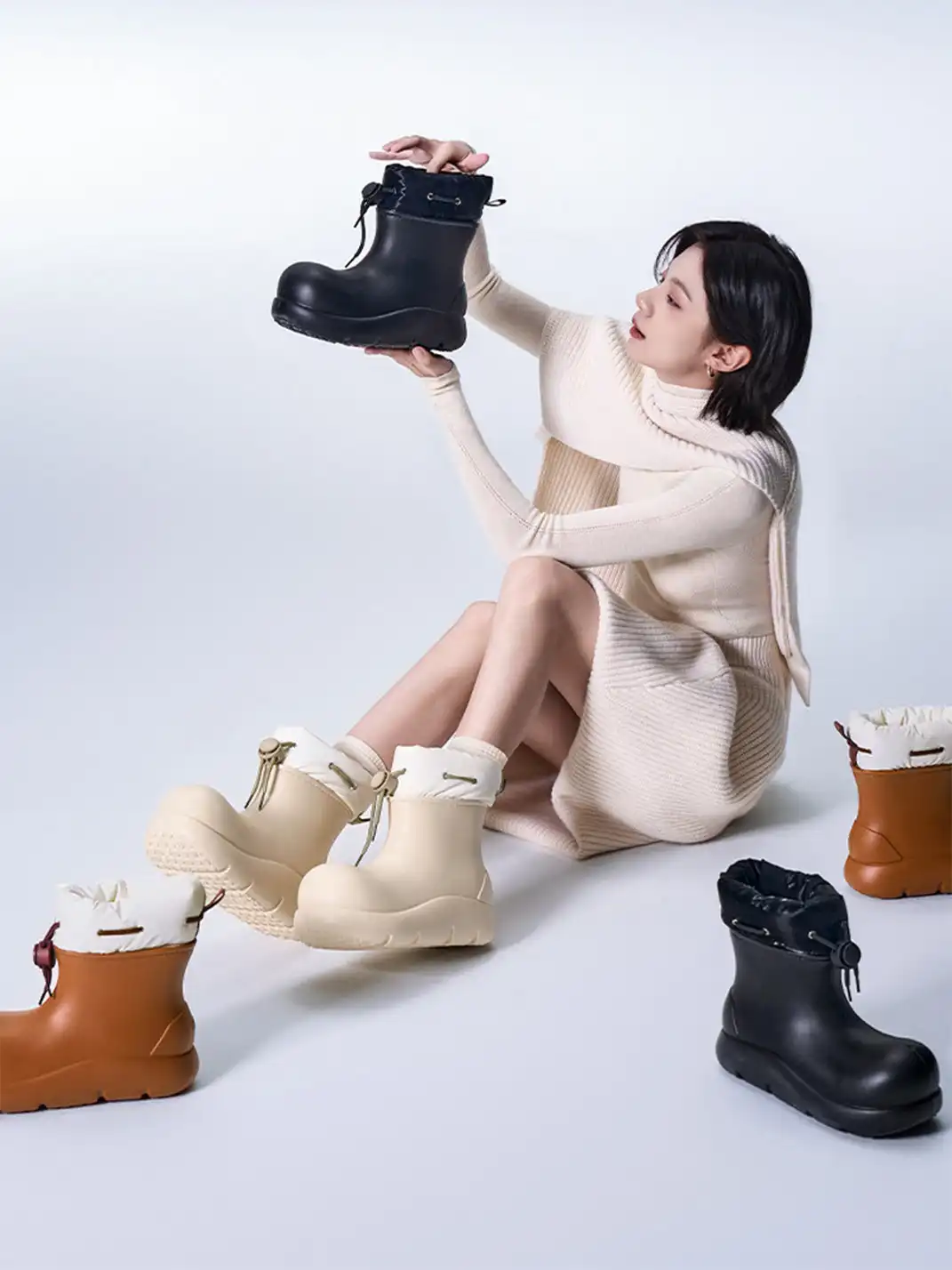 BEYS | Minimalist Waterproof Winter Boots with Adjustable Drawstring-Beige