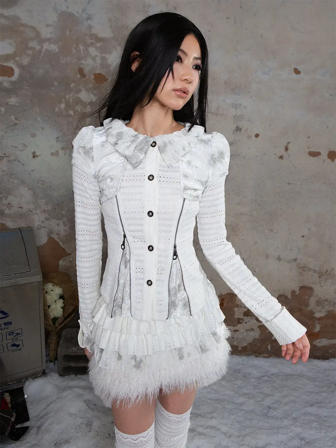 ARIADNAw | Bubble Neck Slim Long Sleeve Blouse